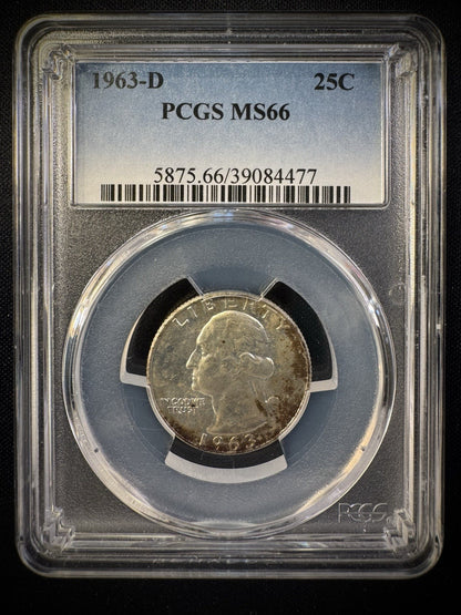 1963-D Silver Washington Quarter PCGS MS66 TONED2