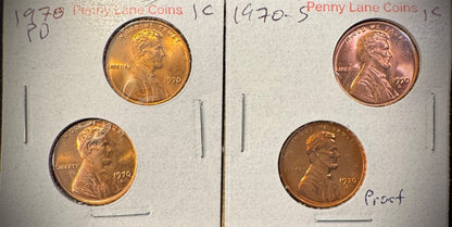 1970 P D S + S Lincoln Memorial Cent UNCIRCULATED + PROOF 4 Coin Lot0