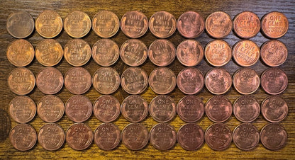 1958 Lincoln Wheat Cent Penny Red One (1) Uncirculated Roll With 50 Coins4