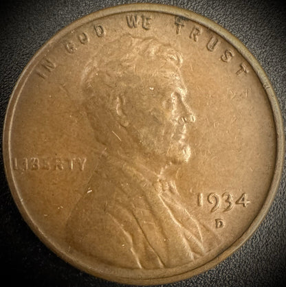 1934-D Lincoln Wheat Cent Penny0