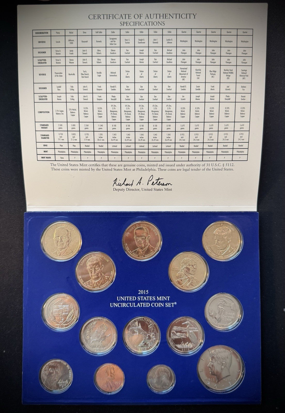 2015 US Mint Uncirculated 28 Coin Set P & D Philadelphia & Denver 14 Coins Each2