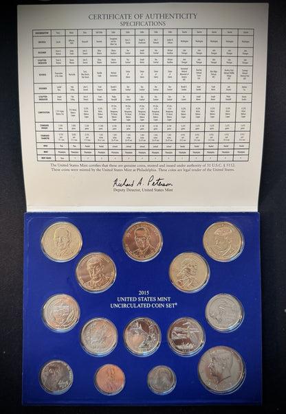 2015 US Mint Uncirculated 28 Coin Set P & D Philadelphia & Denver 14 Coins Each2