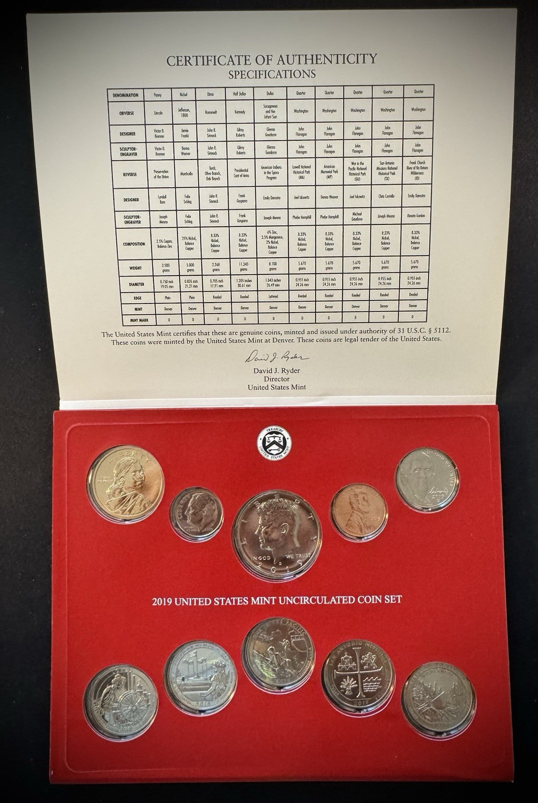 2019 US Mint Uncirculated 20 Coin Set P & D Philadelphia & Denver 10 Coins Each5