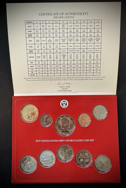2019 US Mint Uncirculated 20 Coin Set P & D Philadelphia & Denver 10 Coins Each5