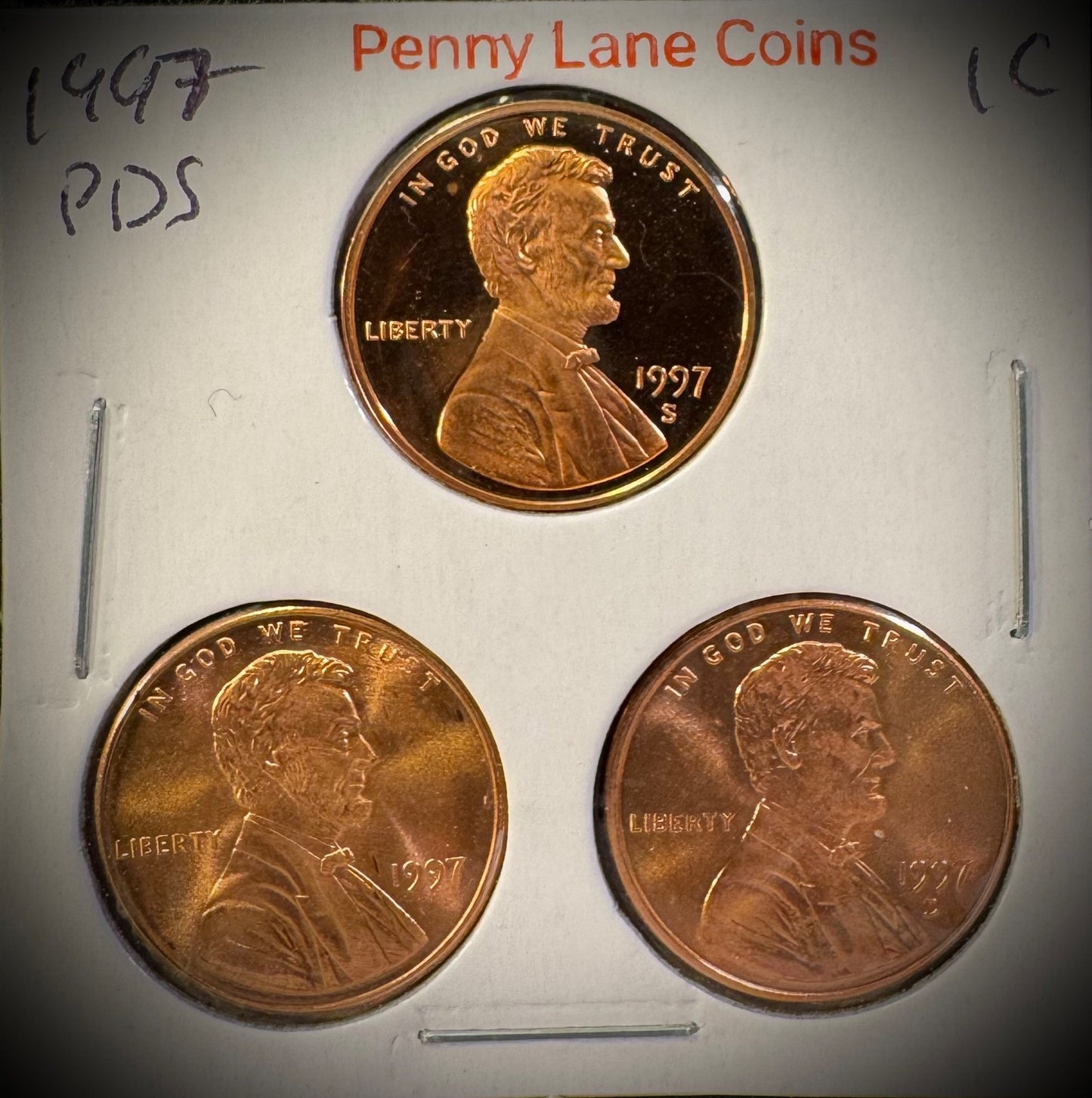 1997 P D S Lincoln Memorial Cent UNCIRCULATED + PROOF 3 Coin Lot0