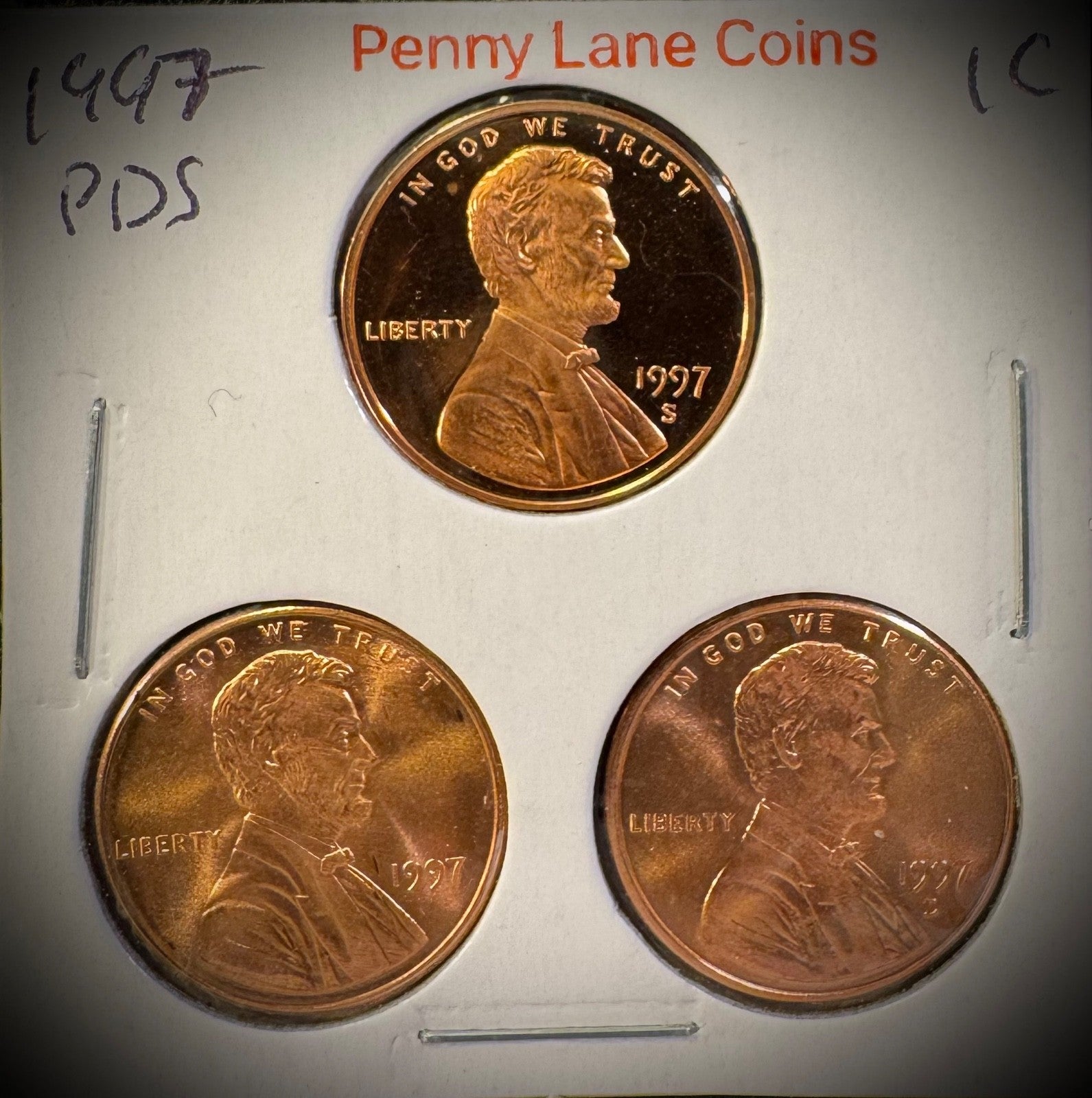1997 P D S Lincoln Memorial Cent UNCIRCULATED + PROOF 3 Coin Lot0
