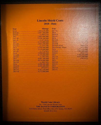 2010-2026 P D Lincoln Shield Cent Penny COMPLETE 34 Coin Set in NEW Dansco 71047