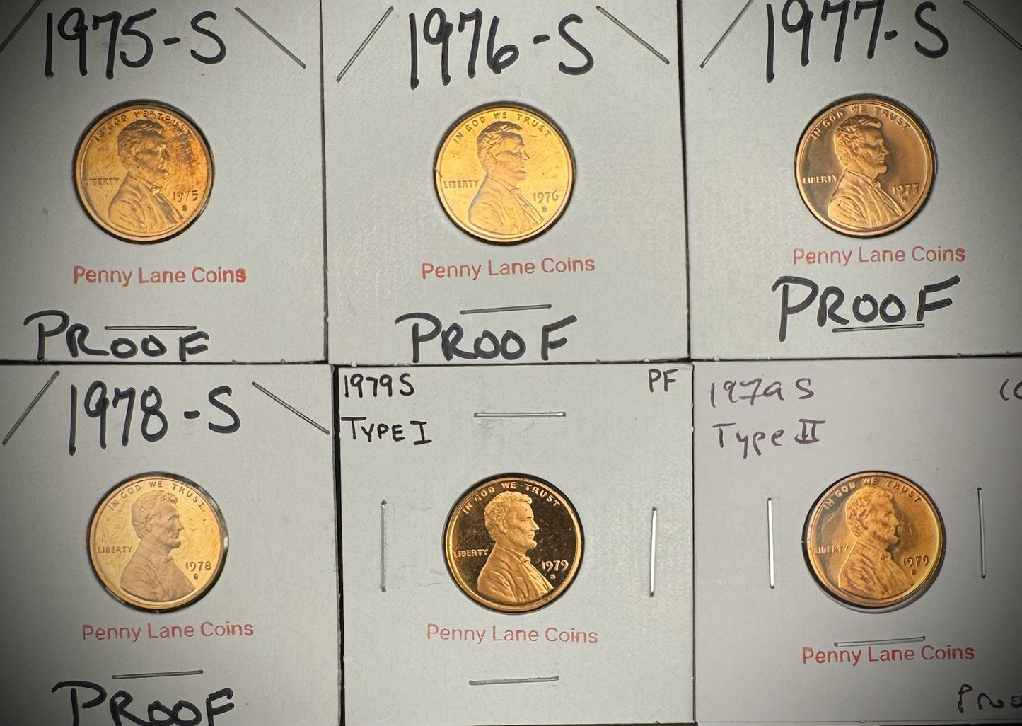 1975 1976 1977 1978 1979 S Type 1 & 2 Lincoln Memorial PROOF Cent 6 Coin Set Lot0