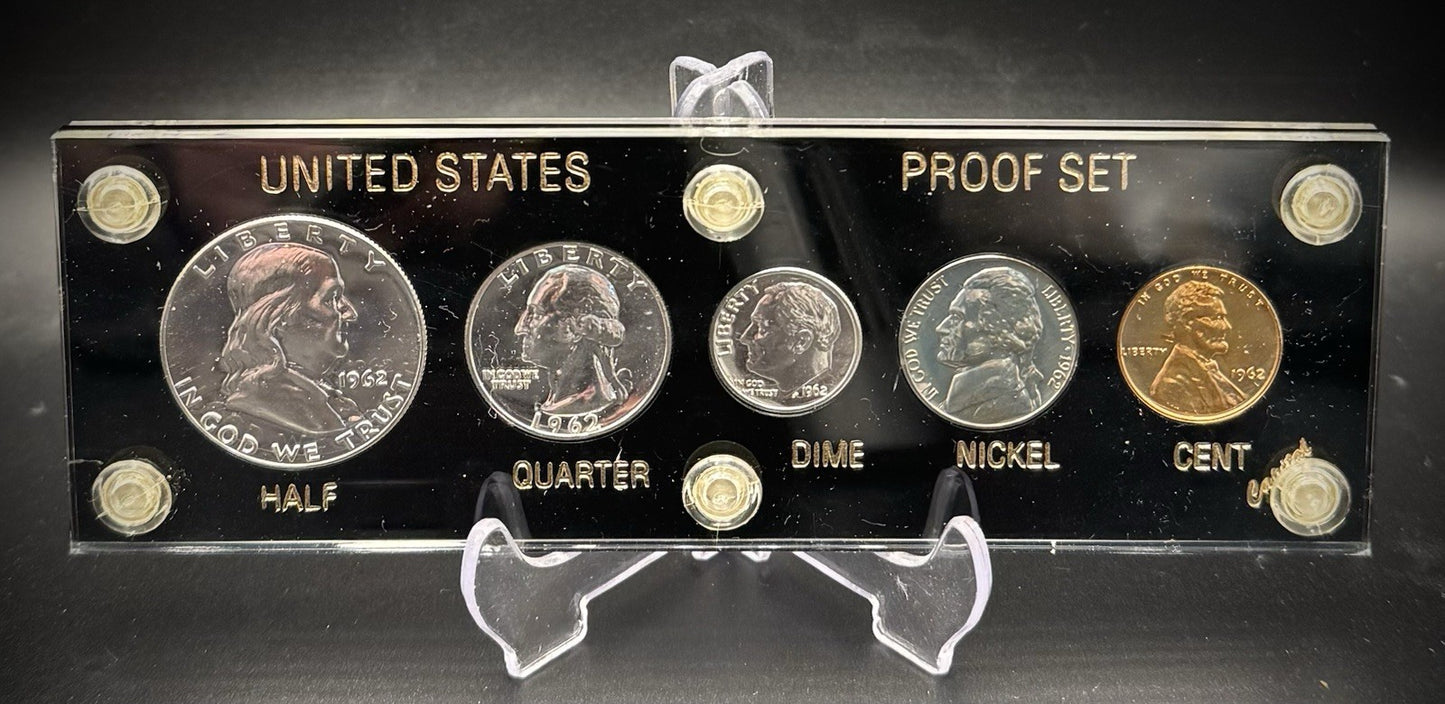 1962 US Mint Proof Set Gem PROOF Coins In New Capital Holder 90% Silver0