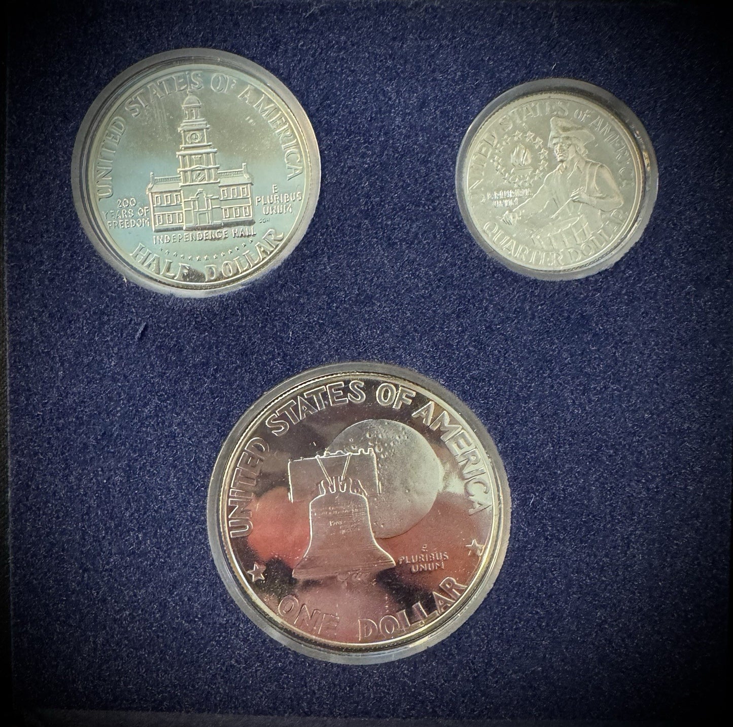 1776-1976 S US Bicentennial 3 Coin 40% Silver PROOF Set w Original Package & COA3