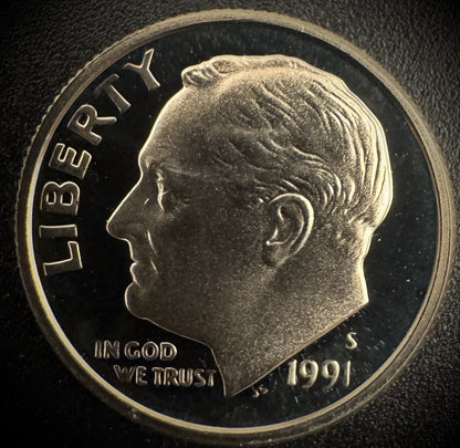 1991-S GEM PROOF Roosevelt Dime 10C Clad DEEP CAMEO Coin From US Mint Proof Set0