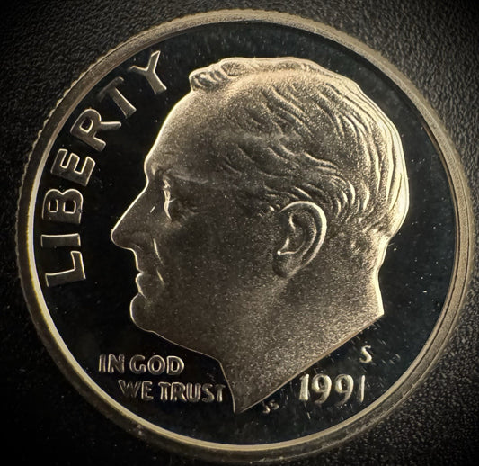 1991-S GEM PROOF Roosevelt Dime 10C Clad DEEP CAMEO Coin From US Mint Proof Set0