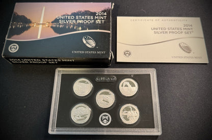2014-S 90% .900 SILVER America the Beautiful Quarter Set w 2014 US MINT Box COA0