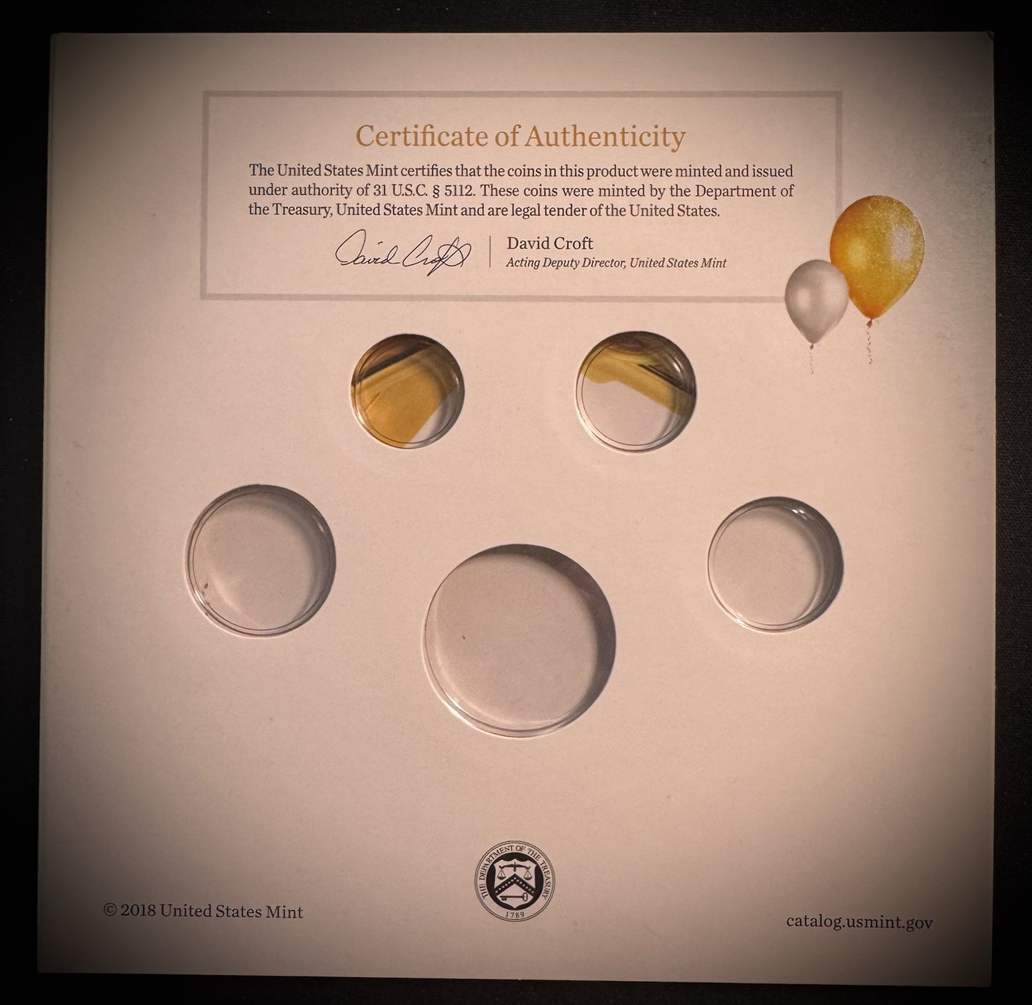2019 US Mint Happy Birthday Coin Set Card w Plastic Coin Holders Only No Coins2