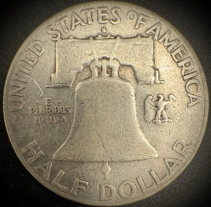1949-S Franklin Half Dollar 90% Fine Silver Coin #21