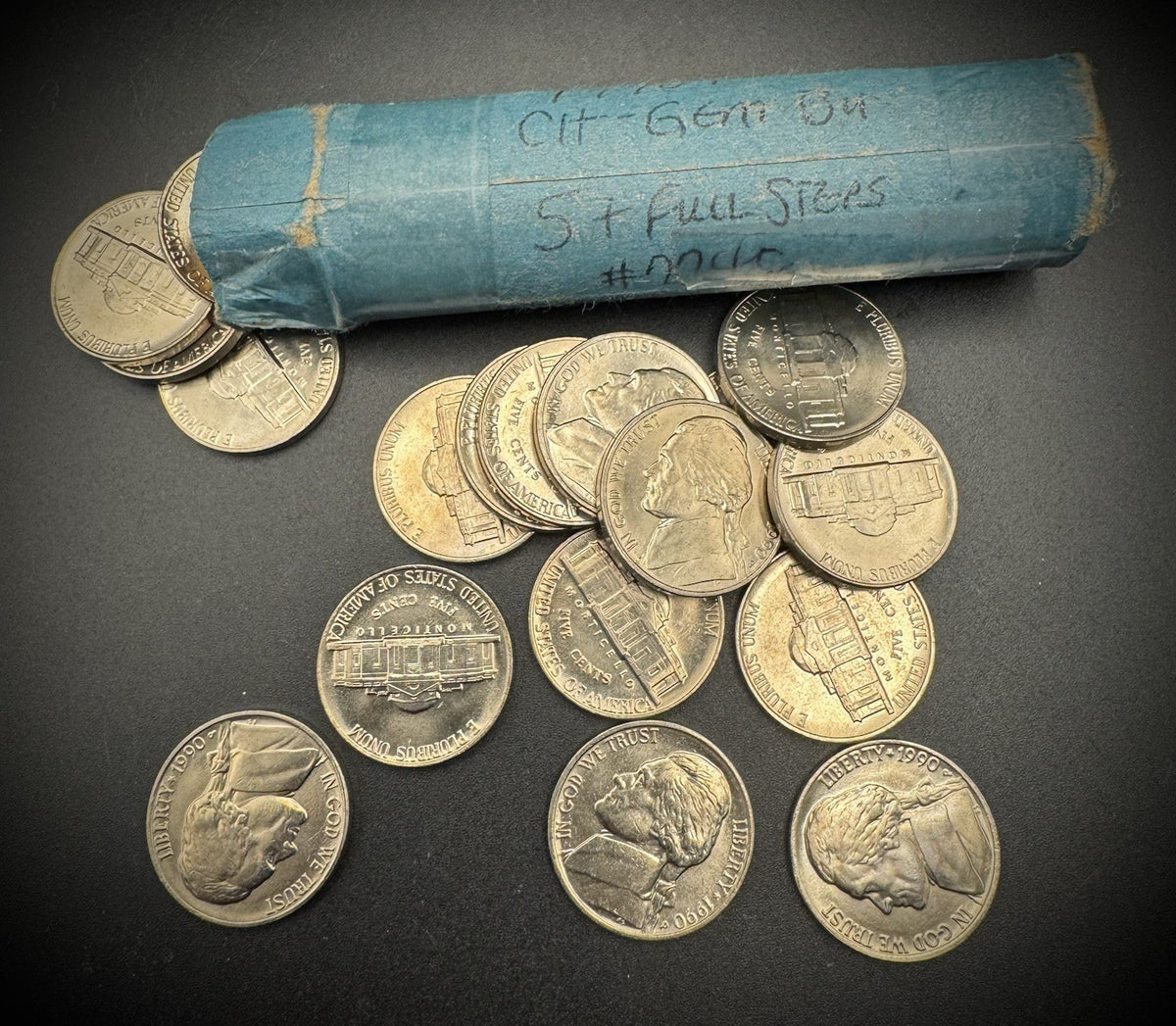 1990-P Jefferson Nickel BU Brilliant Uncirculated Roll Of 40 Coins0