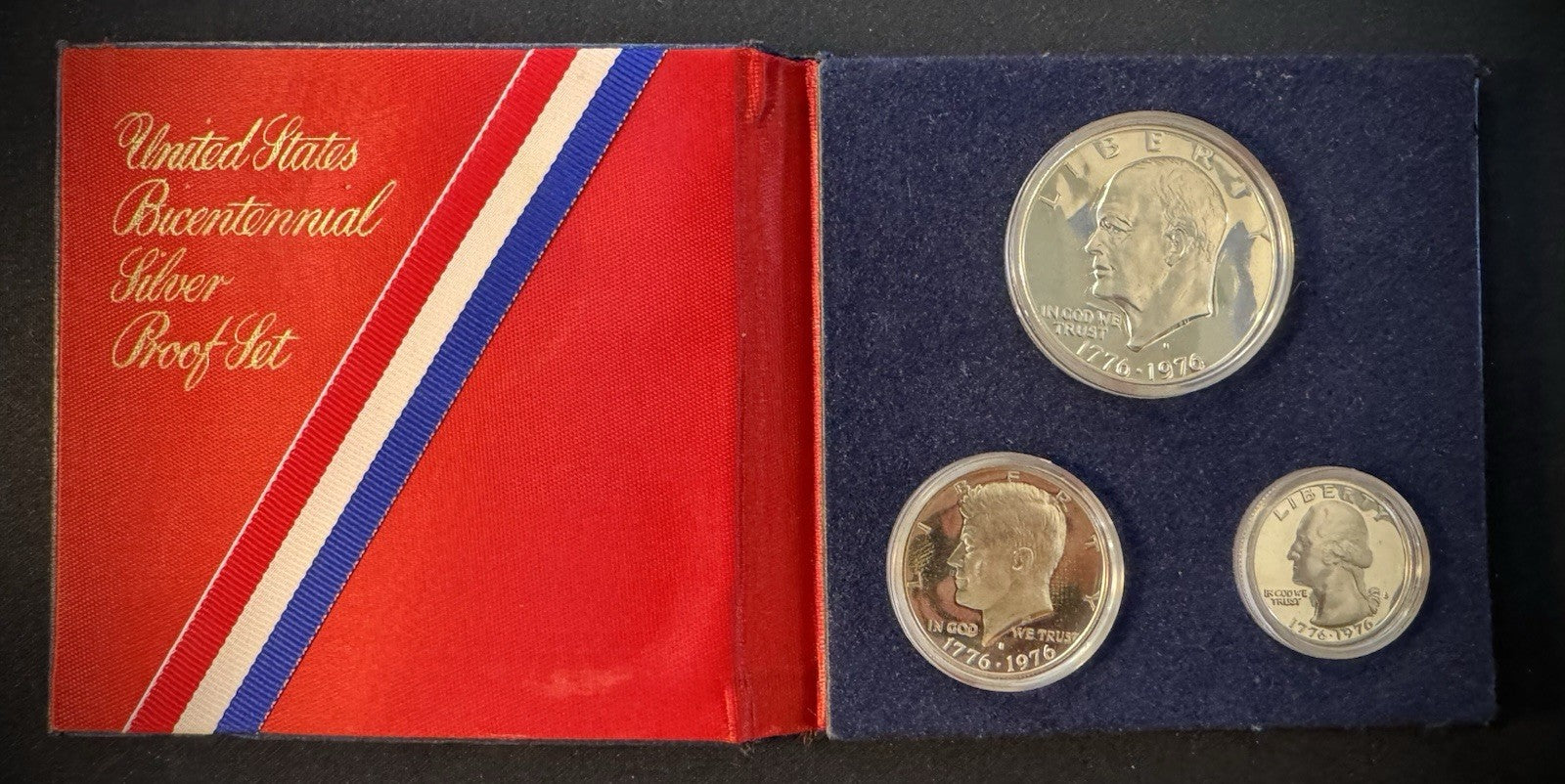 1776-1976 S US Bicentennial 3 Coin 40% Silver PROOF Set w Original Package & COA1