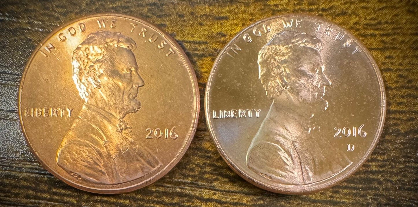 2016 Lincoln Shield Cent P D Uncirculated BU 2 Coin Lot From Original Rolls0