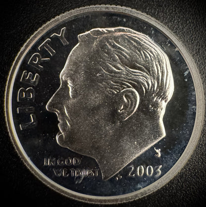 2003-S GEM PROOF Roosevelt Dime 10C SILVER DEEP ULTRA CAMEO Coin0