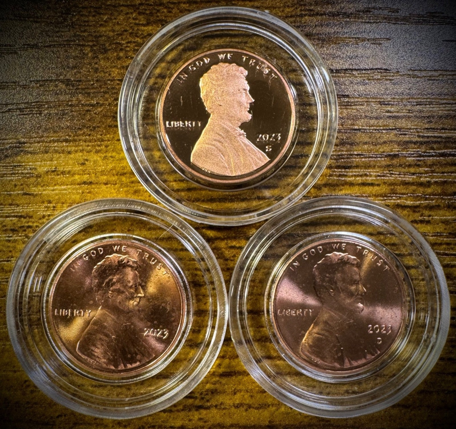 2023 P D S Lincoln Shield Cent UNCIRCULATED PROOF 3 Coin Lot In Plastic Capsules0