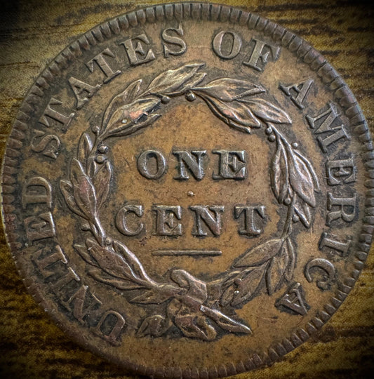 1834 Large Cent N-1 Coronet Head Matron Style Small 8 Large Stars AU1