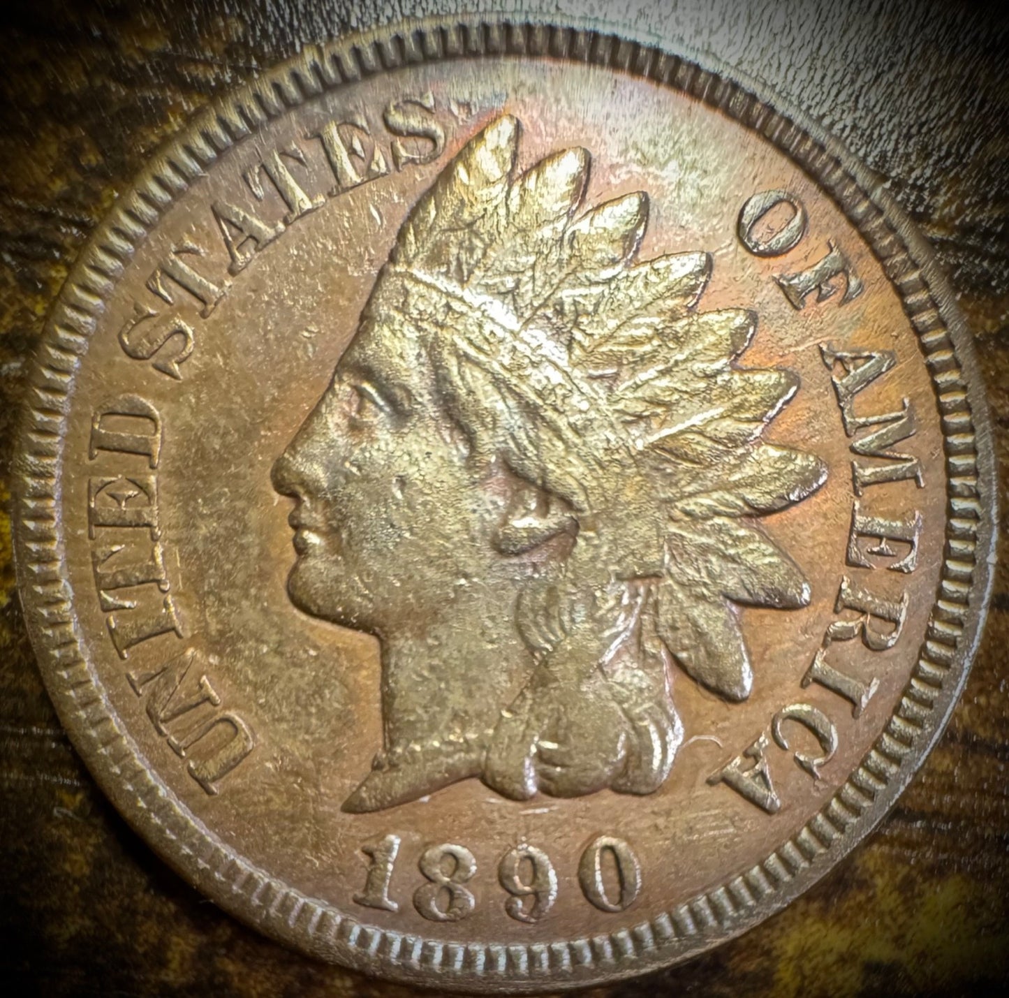 1890 Indian Head Cent Penny Full Liberty 3 Diamonds Beautiful Toned Coin VIDEO0