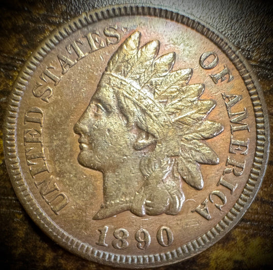 1890 Indian Head Cent Penny Full Liberty 3 Diamonds Beautiful Toned Coin VIDEO0