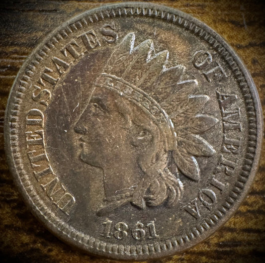 1861 Indian Head Cent Penny Copper-Nickel XF/AU SEE VIDEO MULTI-COLORED TONED0