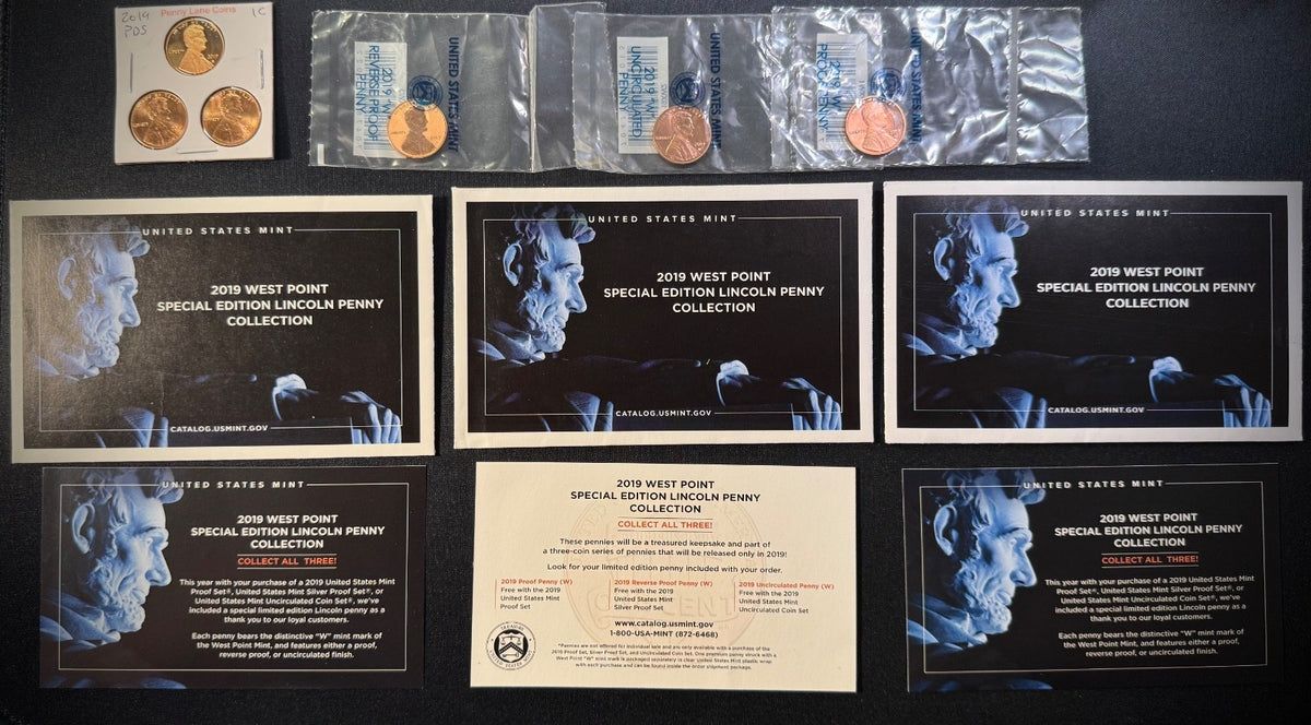 2019 P D S W Lincoln Penny Cent Uncirculated PROOFS Reverse PROOF 6 Coin Set COA0