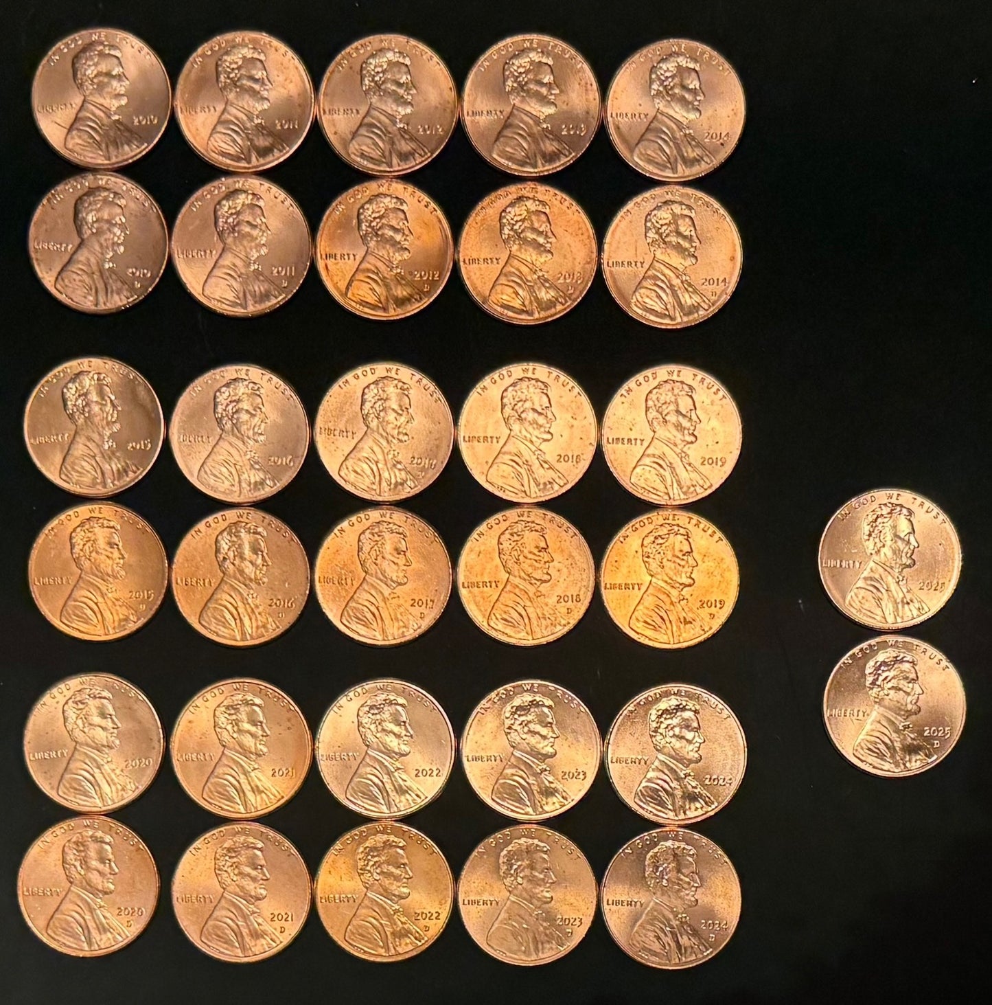 2010-2025 Lincoln Shield Cent Penny P D Uncirculated 32 Coin Set From Rolls0