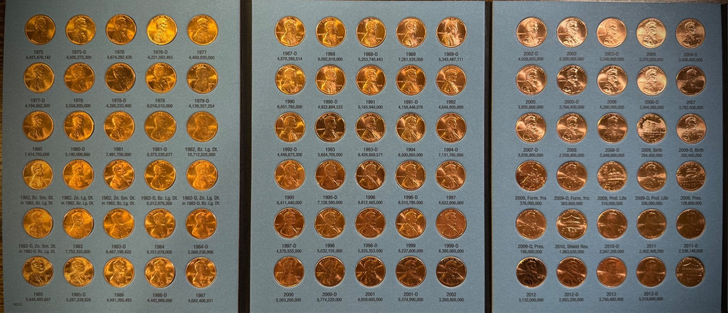 1909 VDB-2025 P D S Lincoln Cent Set NEAR COMPLETE 269 Coins AU/BU Whitman21