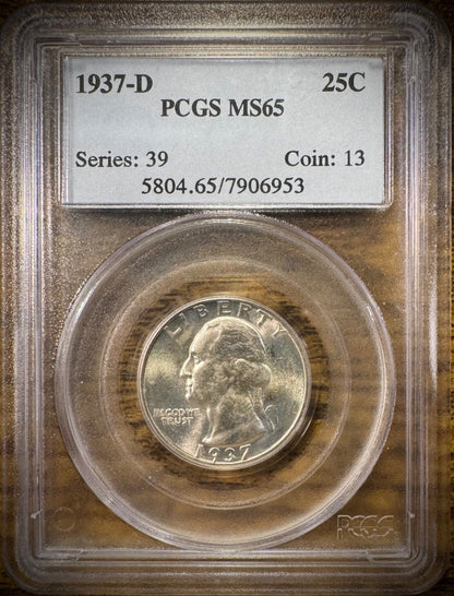 1937-D Washington Quarter PCGS MS65  BLAST WHITE GEM BU Brilliant Uncirculated0