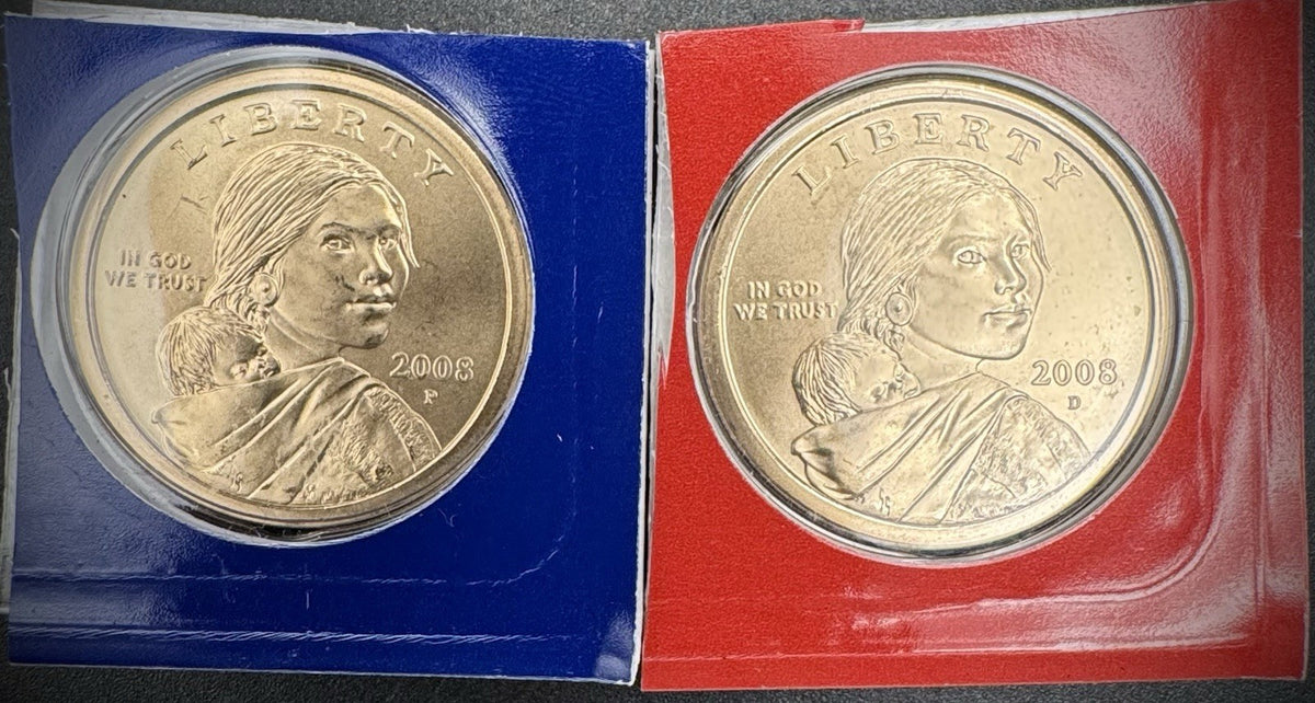 2008 P D Satin Finish Sacagawea Dollar 2 Coin Lot From US Mint Uncirculated Set0