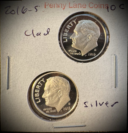 2016-S 90% SILVER And Clad GEM PROOF Roosevelt Dime 10C .900 Fine Lot Of 2 Coins6
