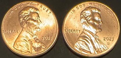 2023 Lincoln Shield Cent P D Uncirculated BU 2 Coin Lot From Original Rolls0