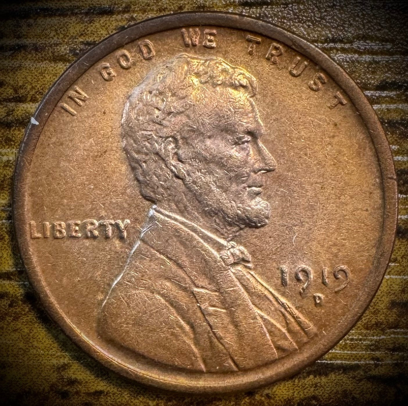1919-D Lincoln Wheat Cent Multicolored Toning Beautiful Denver Coin VIDEO0