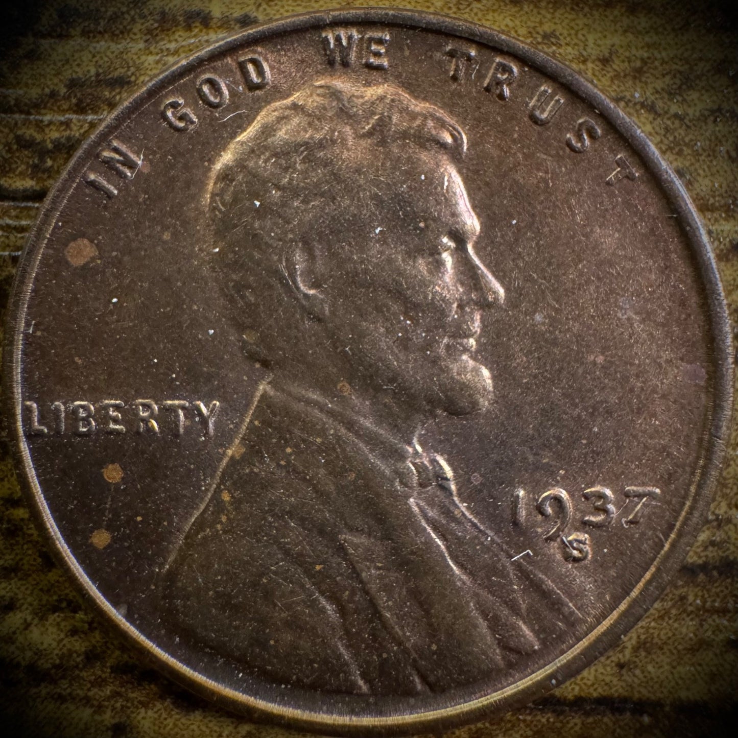 1937-S Lincoln Wheat Penny Cent Uncirculated Brown-Blue TONING0