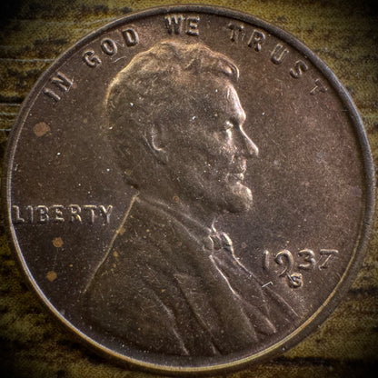 1937-S Lincoln Wheat Penny Cent Uncirculated Brown-Blue TONING0