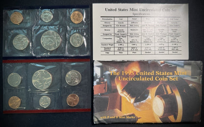1995 P D Uncirculated Coin Set US Mint Original Government Packaging OGP & COA0