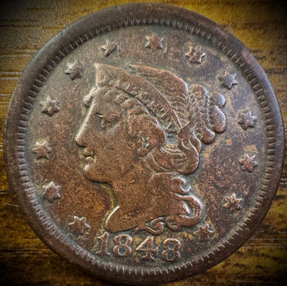 1848 Large Cent Coronet Head Braided Hair Style0