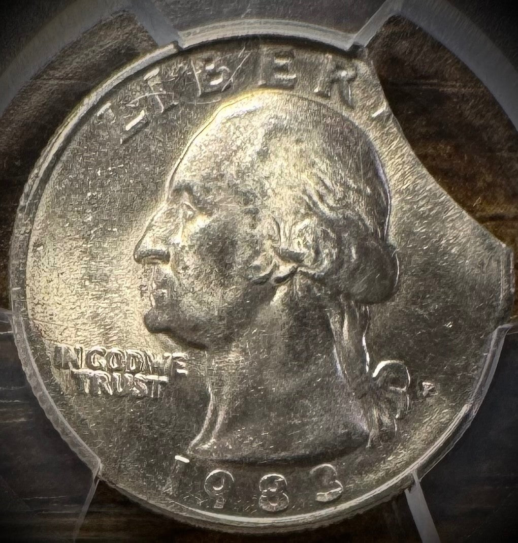 1983-P Washington Quarter PCGS MS63 MINT ERROR 7% Double Curved Clip TRUE VIEW3