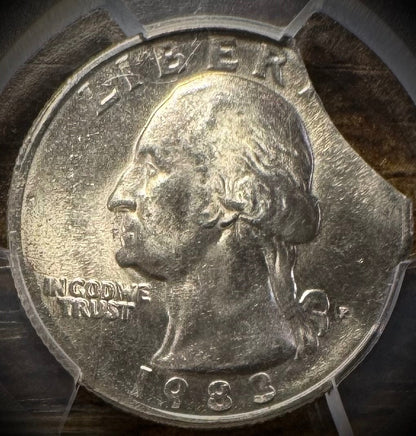 1983-P Washington Quarter PCGS MS63 MINT ERROR 7% Double Curved Clip TRUE VIEW3