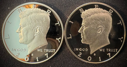 2017-S Kennedy Half Dollar GEM PROOF .900 90% Silver & Clad 2 Coin Lot Set2
