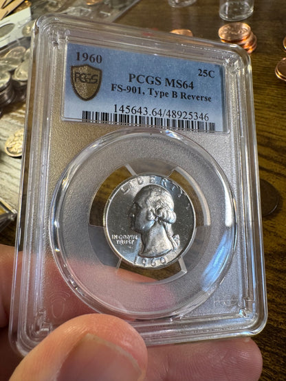 1960 Silver Washington Quarter PCGS MS64 FS-901 Type B Reverse TRUE VIEW3