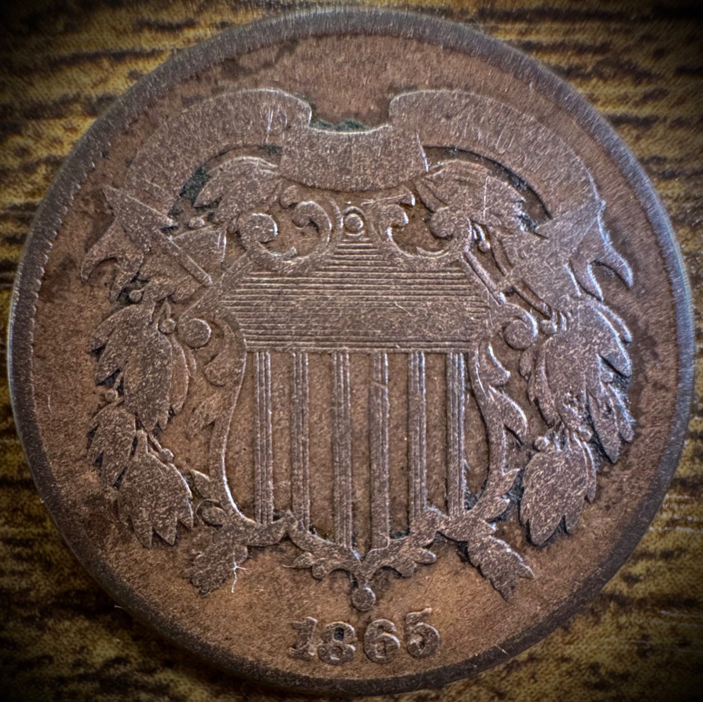 1865 Two Cent 2C USA Copper Obsolete Denomination Coin #10