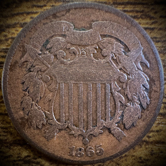 1865 Two Cent 2C USA Copper Obsolete Denomination Coin #10