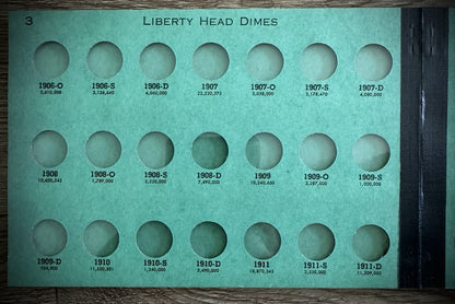 Never Used Vintage Meghrig Barber Dimes 1892-1916 G-6 Album Empty No Coins3