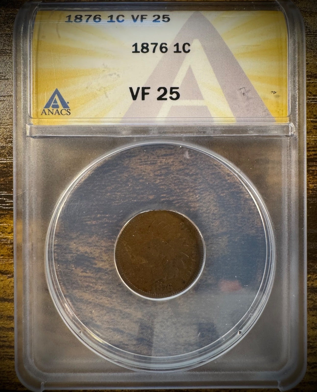 1876 1C Indian Head Cent Penny SEE VIDEO ANACS VF 25 SEMI-KEY Date0