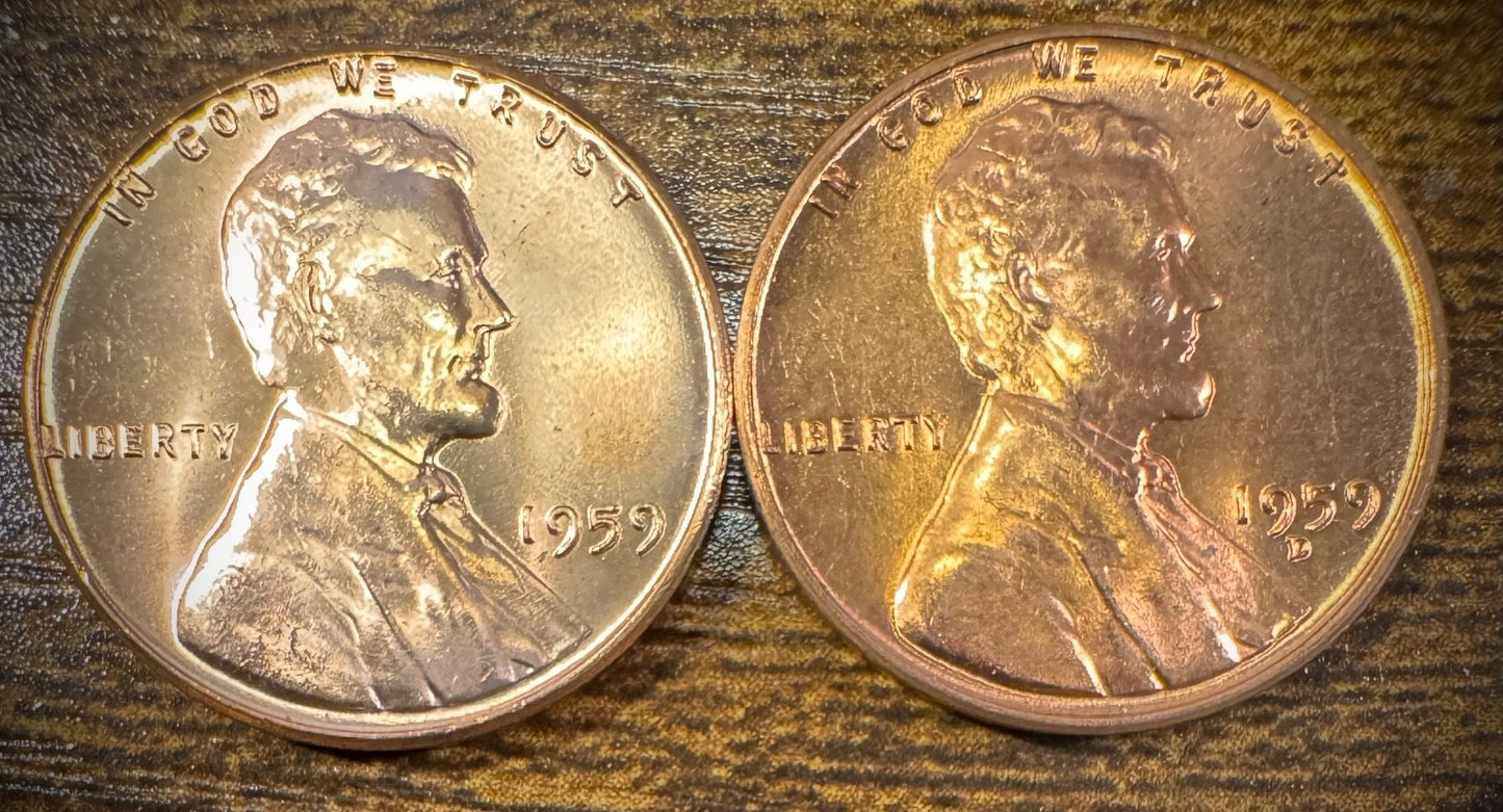 1959 P & D Lincoln Memorial Cent BU 2 Coin Set From Original Rolls0