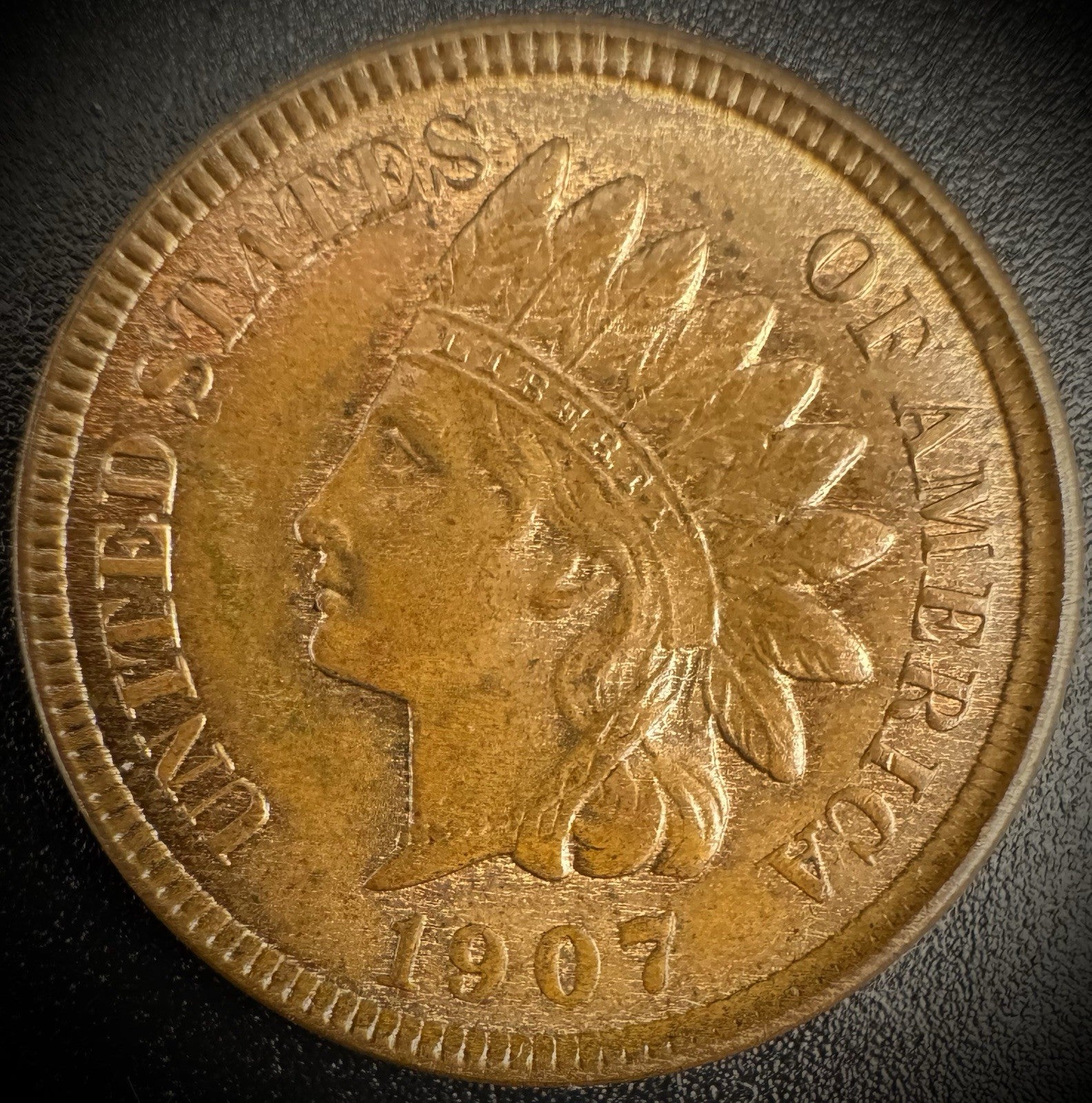 1907 Indian Head Cent Penny Full Liberty 4 Diamonds CARTWHEEL LUSTER SEE VIDEO0